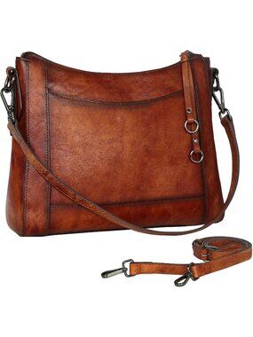 Women's Brown Genuine Leather 3 Zippered Pocket Imported Crossbody Bags